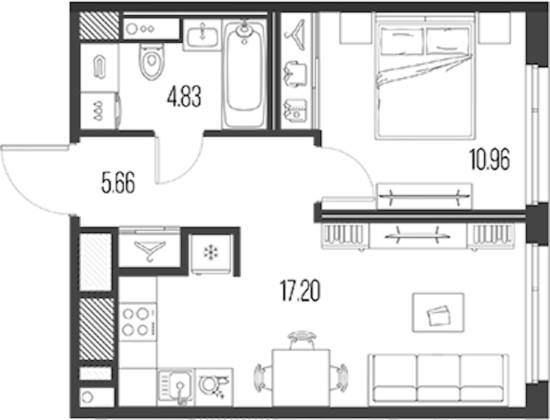 1-комнатная квартира 38.65 м², 2/10 эт., ЖК «LEGENDA Васильевского»
